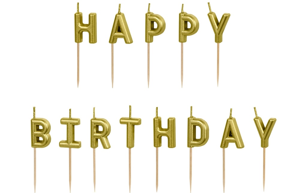 Partydeco Bougies d'anniversaire lettres or, H 2.5 cm, 13 pièces