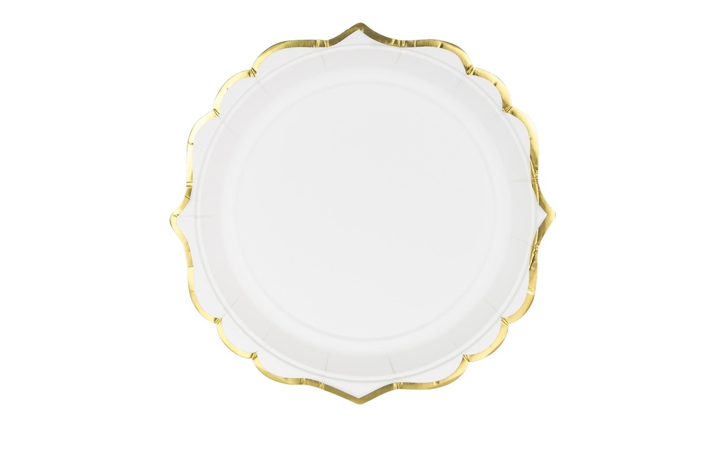 Partydeco Assiettes jetables avec bord doré 18.5 cm, 6 Pièce/s, Blanc