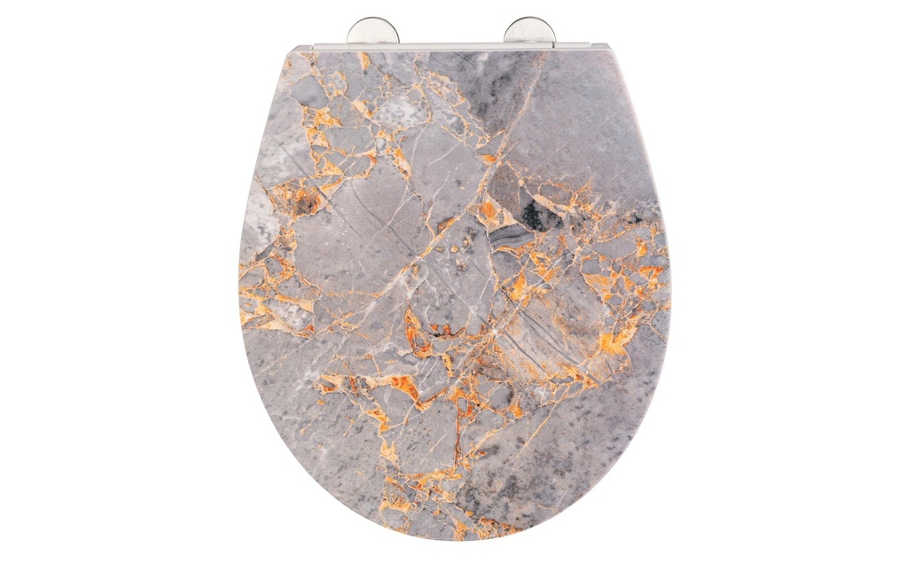 Wenko Siège de toilette Grey Marble Système d'abaissement automatique, Gris/Or jaune