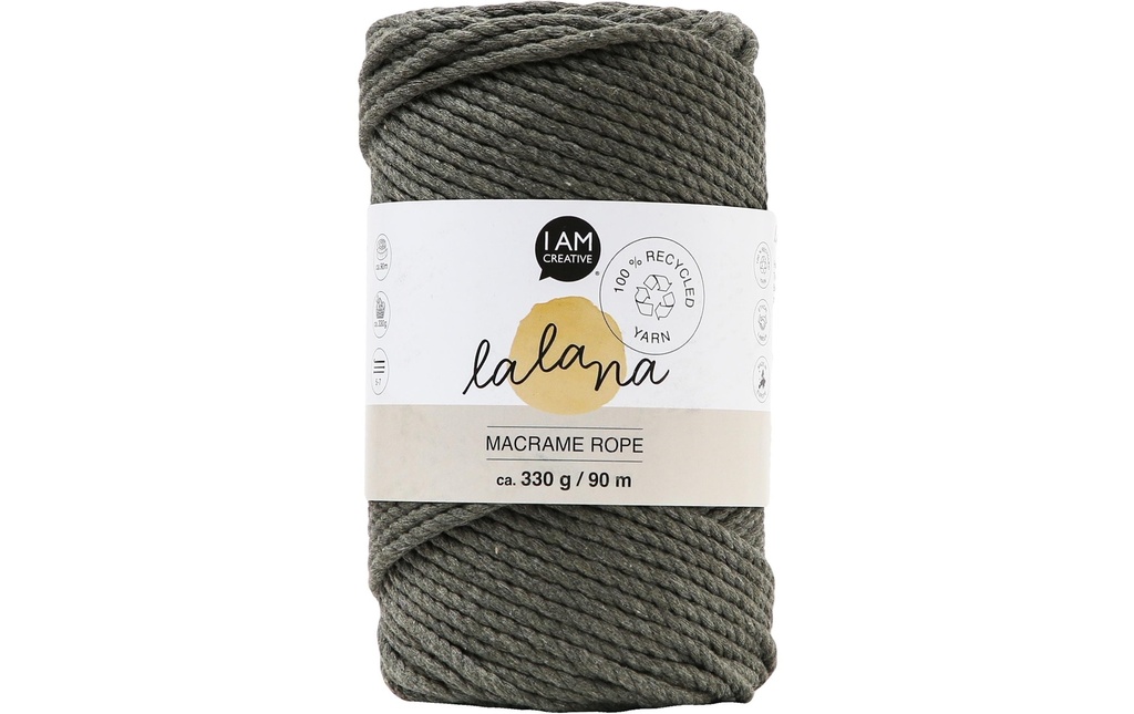 lalana Laine Corde à macramé 3 mm, 330 g, Kaki