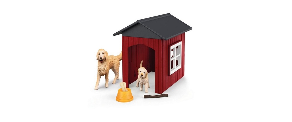 Schleich Ensemble de pions Farm World Niche pour chiens avec Goldenretriever