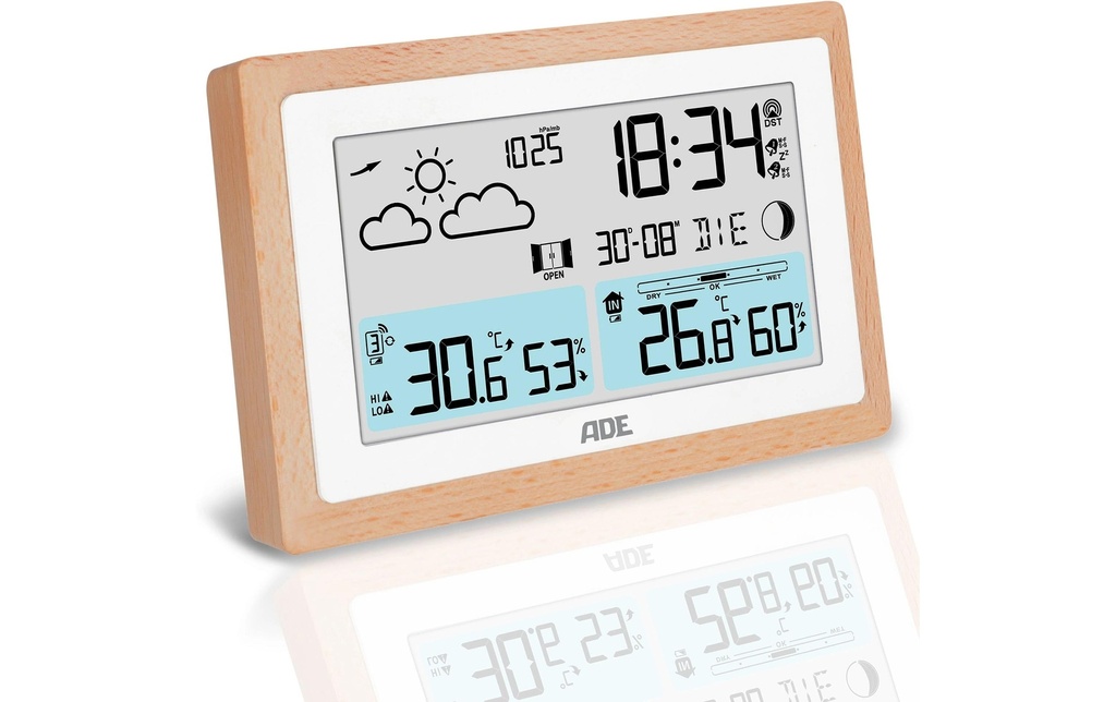 ADE Station météo avec capteur extérieur sans fil Bois-blanc