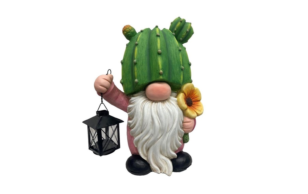 Dameco Figure décorative Lutin de jardin Cactus avec lanterne 21 x 28 x 39.5 cm
