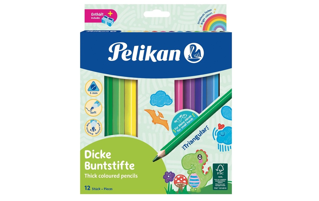Pelikan Crayons de couleur Dick, jeu de 12, taille-crayon inclus