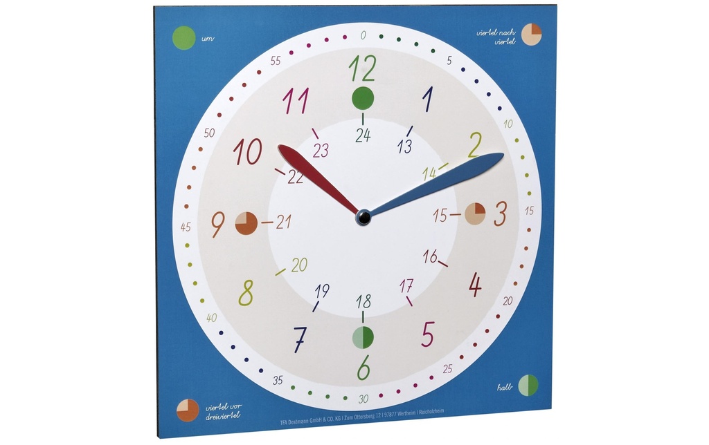 TFA Dostmann Montre d'apprentissage pour enfants Tick & Tack 30 x 30 cm, Multicolore