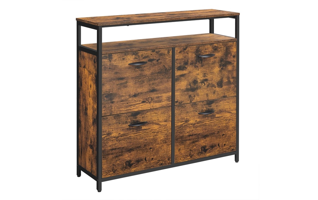 VASAGLE Armoire à chaussures avec 4 volets 95 x 98.3 cm, Noir/Brun