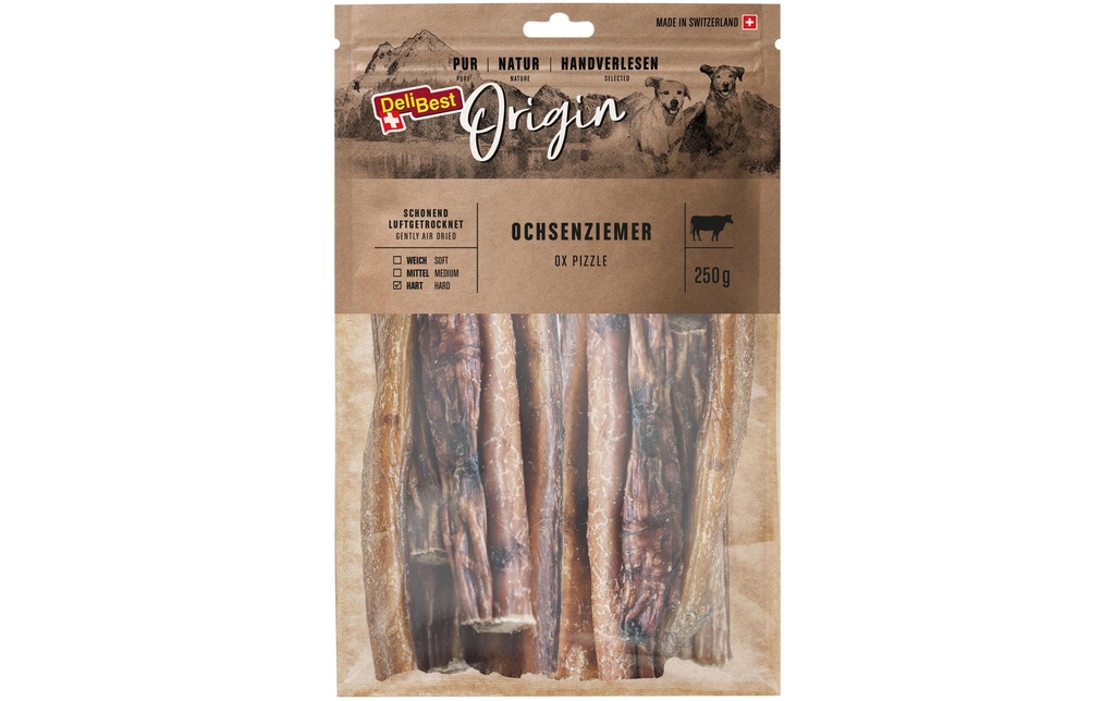 DeliBest Produit à mâcher  Origine Triquets de bœuf 15 cm, 250 g, viande suisse