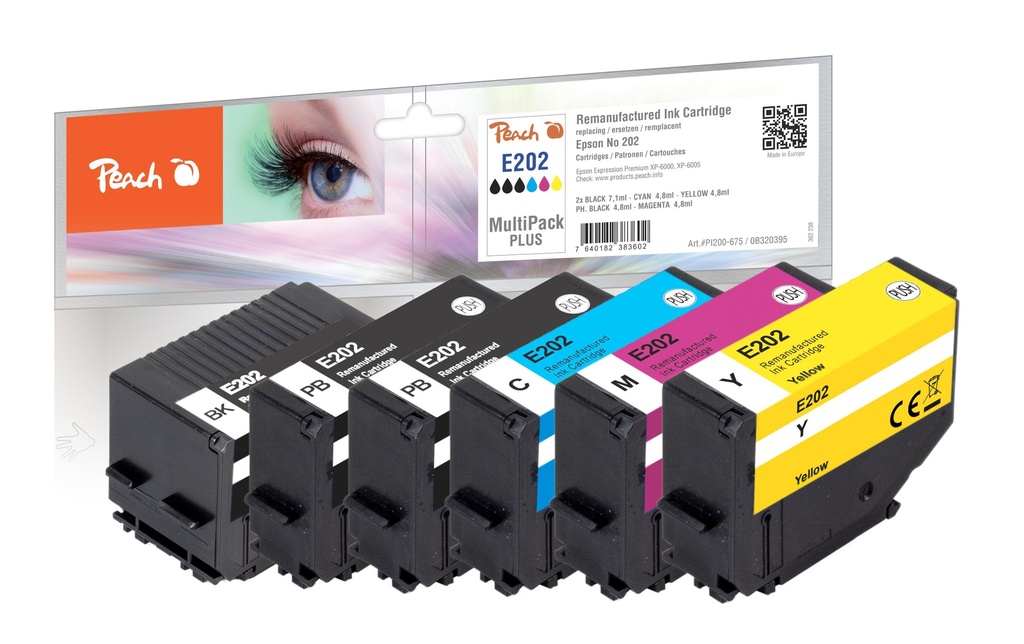 Peach Encre pour Epson No. 202 2x BK, 1x PHBK, C, M, Y