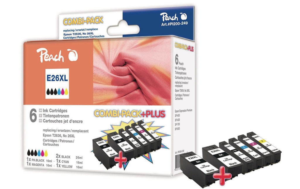 Peach Kits d’encre Epson No. 26XL / T2636 BK, C, M, Y