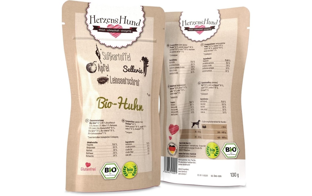 HerzensHund Alimentation humide Canard bio avec légumes bio, 130 g