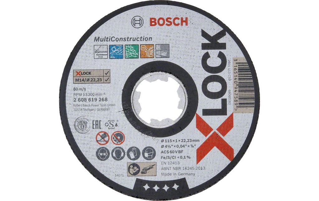 Bosch Professional Disque à tronçonner droit X-LOCK Multi Matériaux 115x1