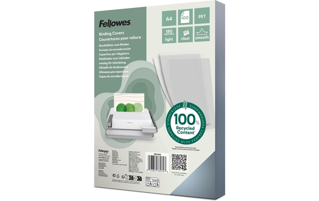 Fellowes Couverture de brochure 180 g/m², 100 Pièce/s, Transparent