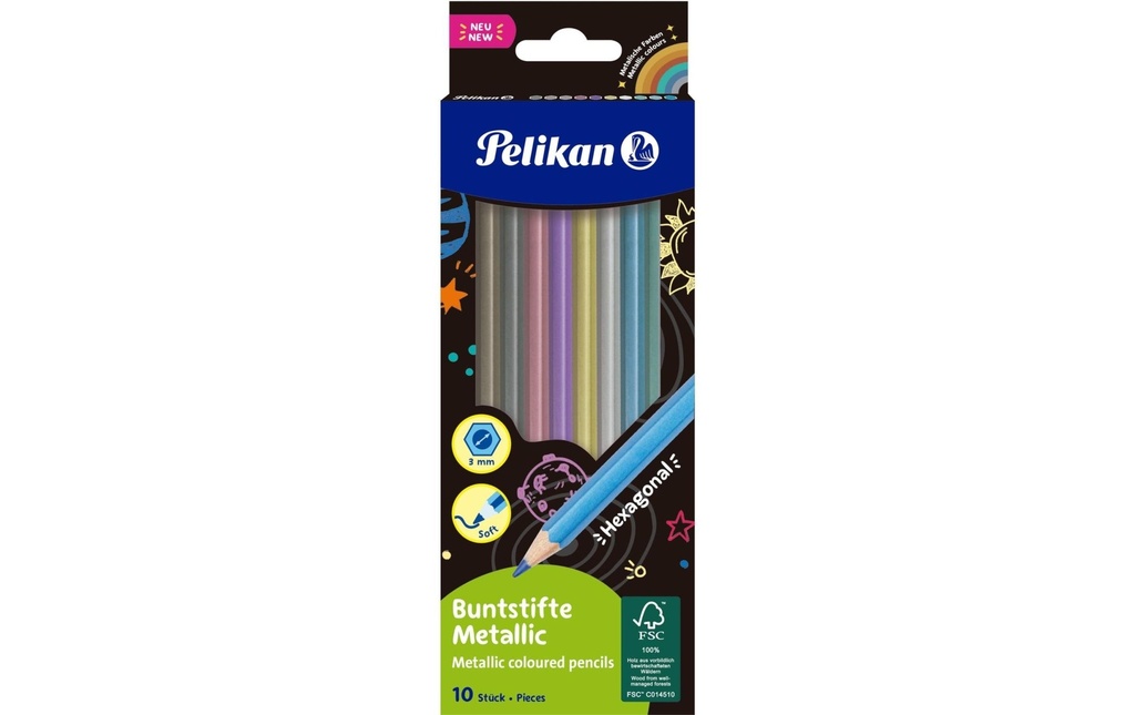 Pelikan Crayons de couleur Crayons de couleur Pelikan 10 couleurs, métallique