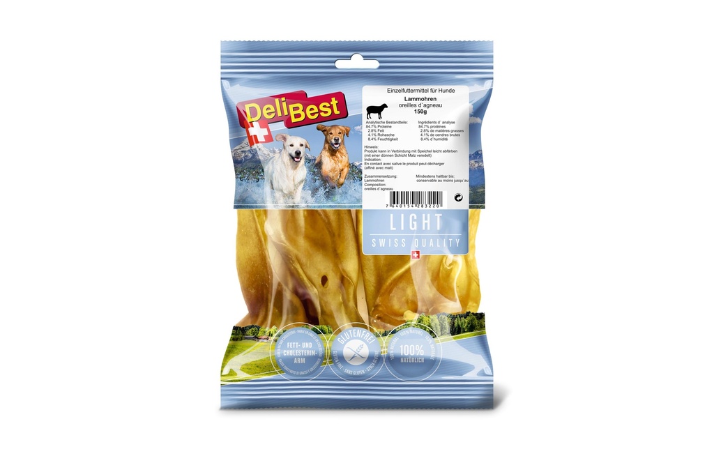 DeliBest Produit à mâcher  Oreilles d'agneau légères, 150 g
