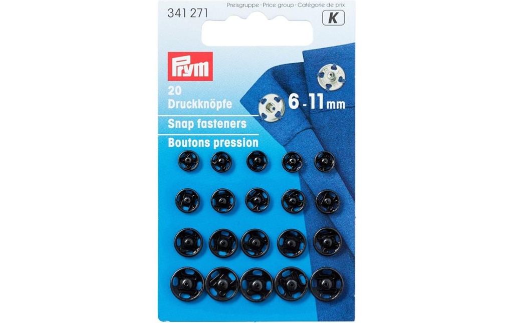 Prym Boutons poussoirs noir, 6-11 mm