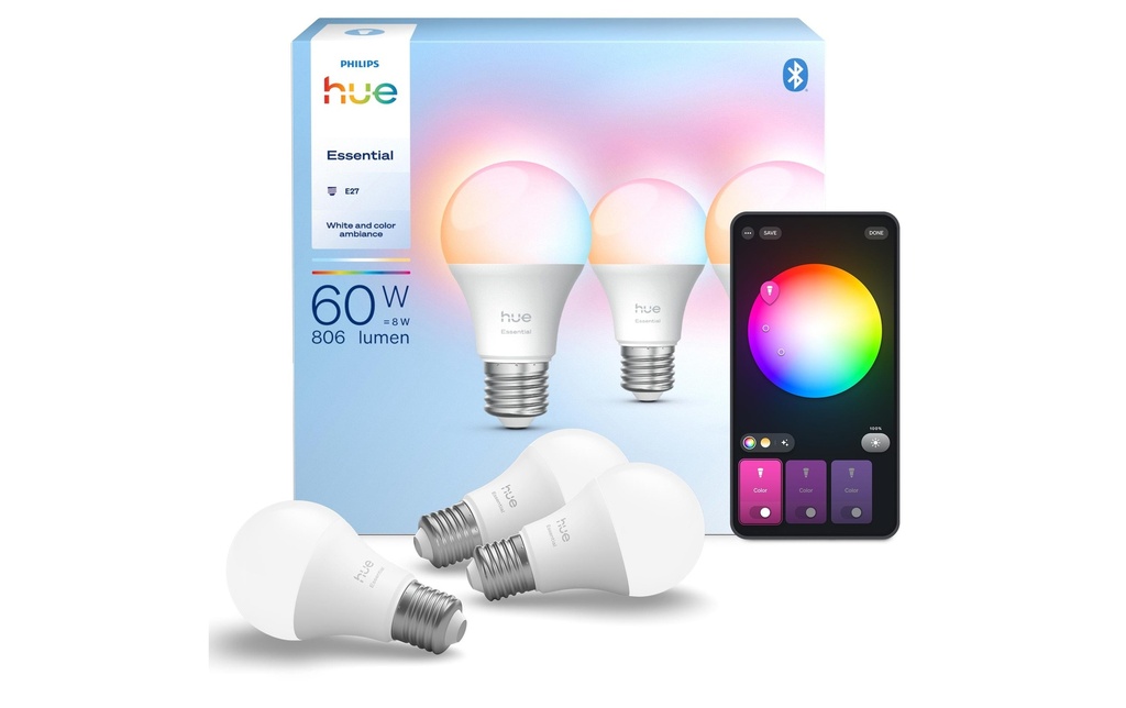 Philips Hue Essential, E27, 8 W, White & Colour, 3 pièces