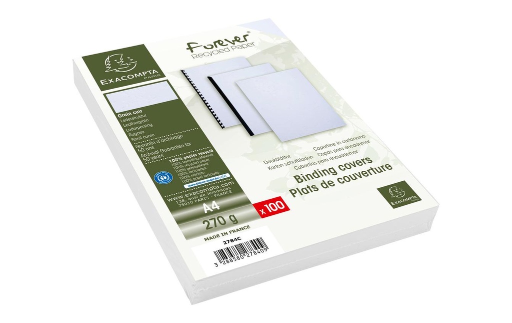 EXACOMPTA Couverture LeatherGrain blanc (100 pces)