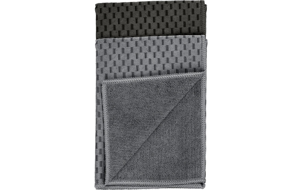 Wenko Chiffon de nettoyage en microfibre Miko Lot de 2, Noir/Gris