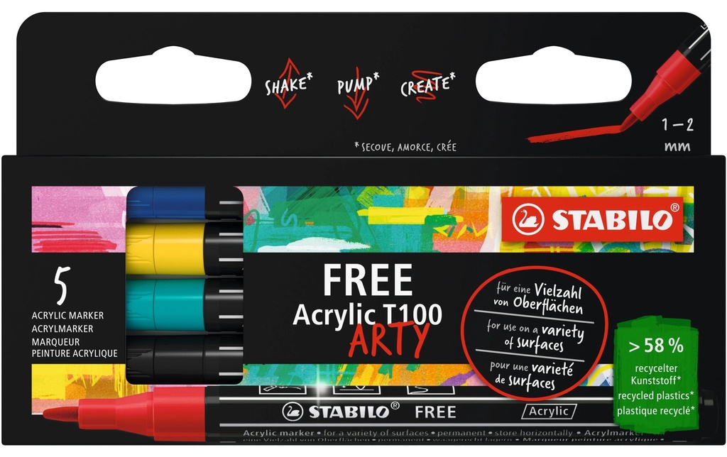 STABILO Marqueur acrylique Free Acrylic T100 Royal 5-étui