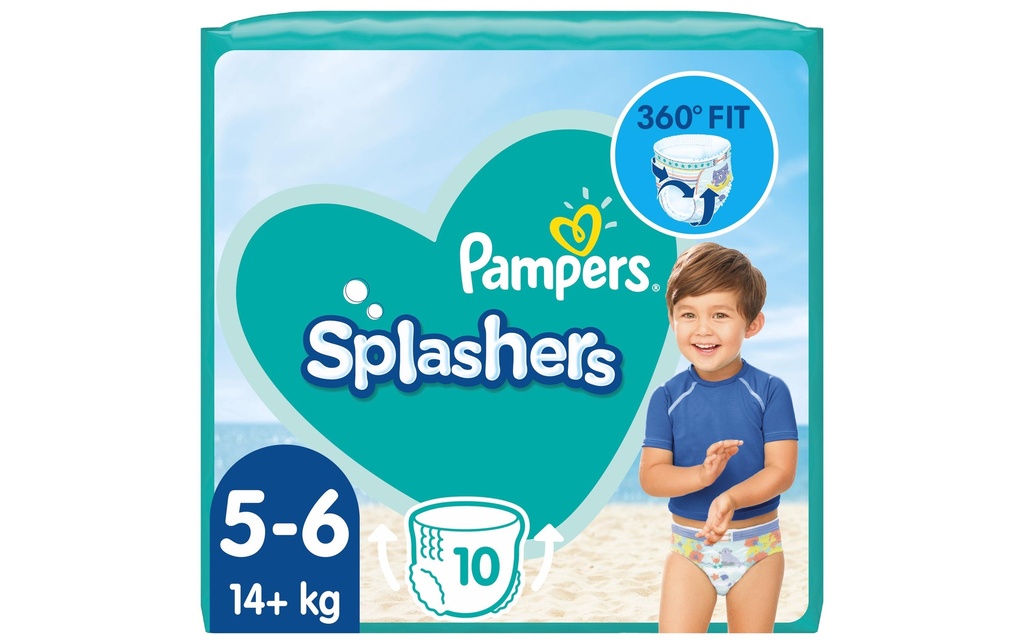 Pampers Couches Pack de transport Splashers Taille 5-6,  10 pièces