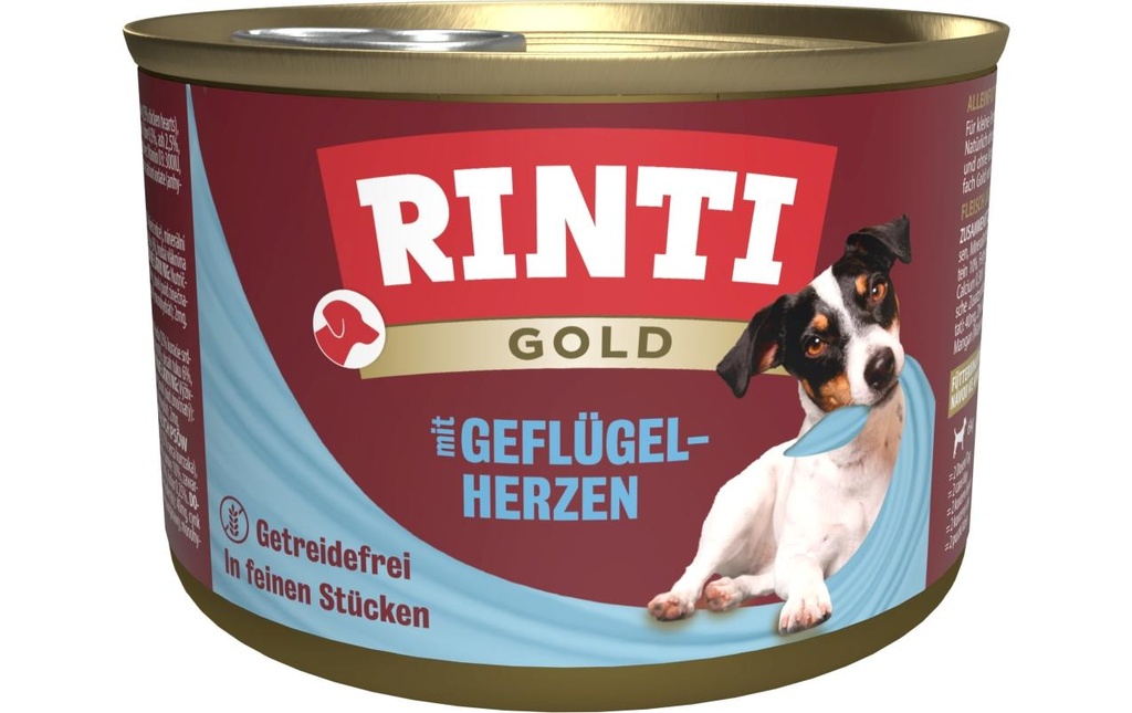 Rinti Alimentation humide Boîte or avec cœurs de volaille, 185 g