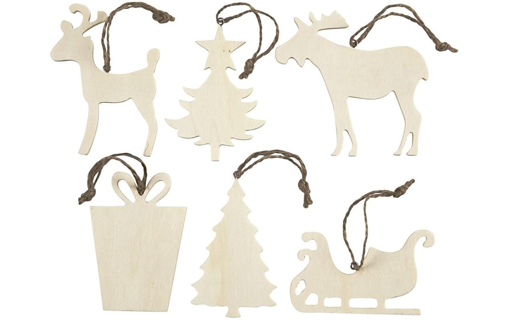 Creativ Company Déco Pendentifs de Noël en contreplaqué 7 - 9 cm, 6 pièces