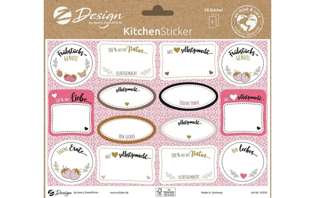 Z-Design Autocollant à motif A5 Kitchen Fait maison avec le cœur, 28 autocollants