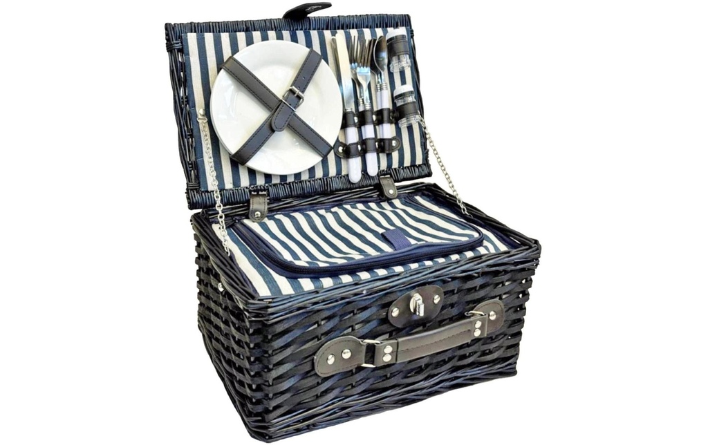 Dameco Panier de pique-nique pour 2 personnes 13-pièces, marron foncé/bleu