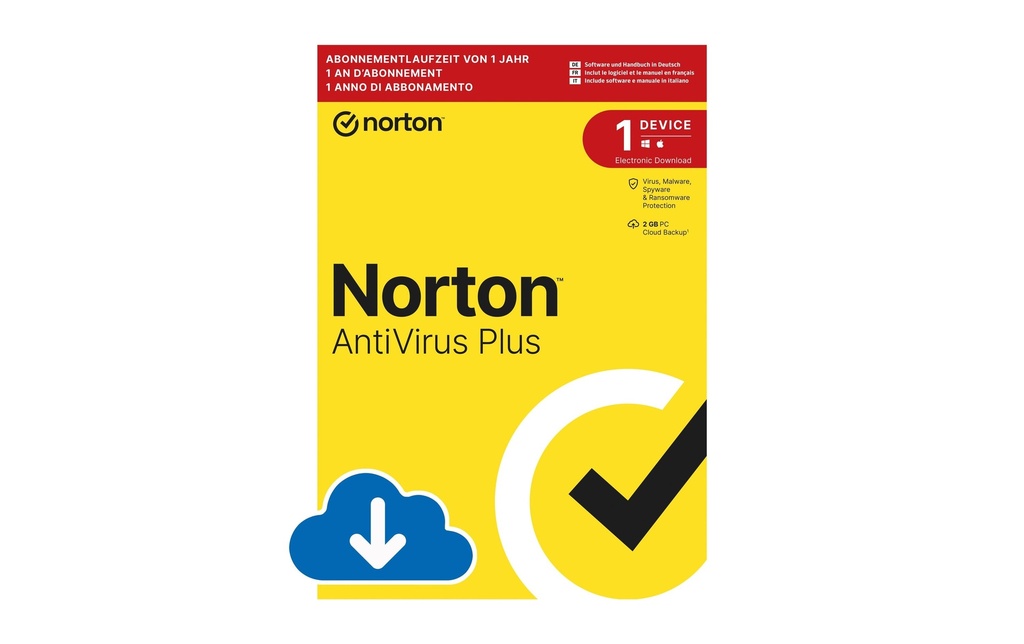 Norton Norton AntiVirus Plus ESD, 1 an, incluant 2 Go de stockage en nuage
