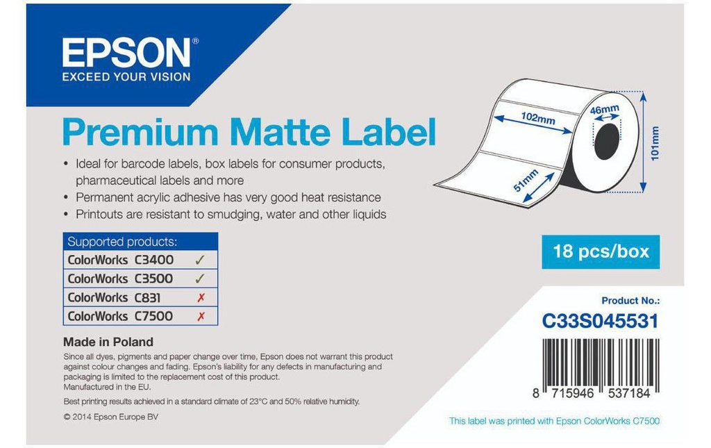 Epson Rouleau à étiquettes Premium 102 x 51 mm