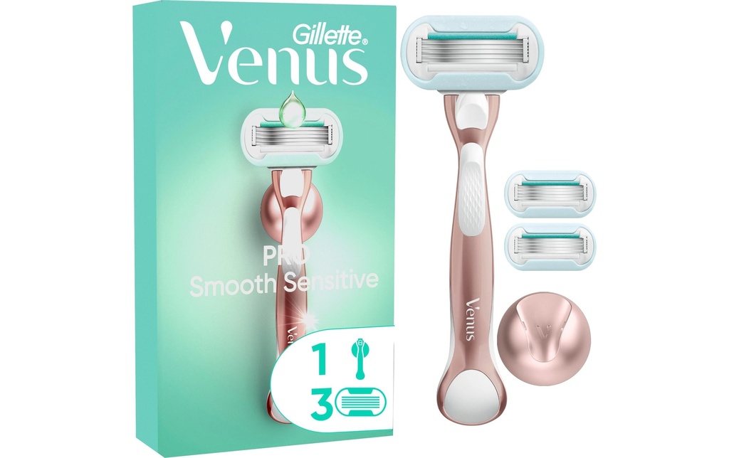 Gillette Venus Rasoir pour femmes Pro Smooth Sensitive 3 pièces + pièce à main
