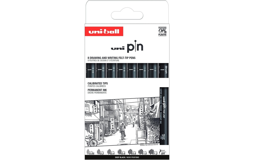 Uni Fineliner Classic Street, Noir, 8 pièces