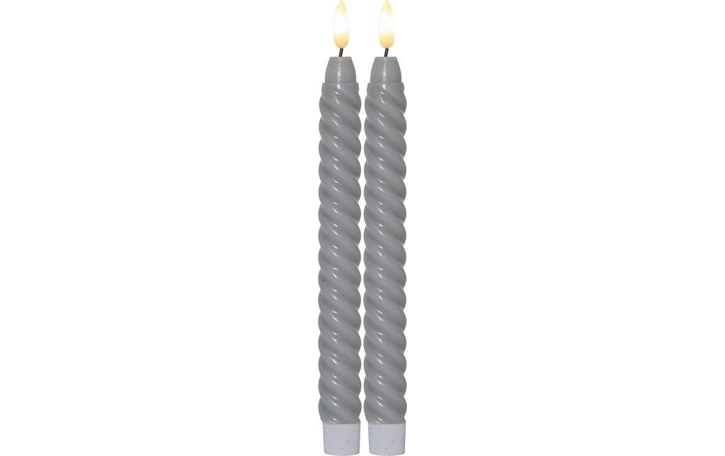 Star Trading Set de bougies LED sur tige Flamme Swirl, Ø 2.3 x 25 cm, Gris, 2 pces