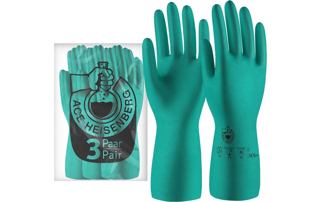 ACE 3 paires de gants Heisenberg pour produits chimiques Taille: S, Vert