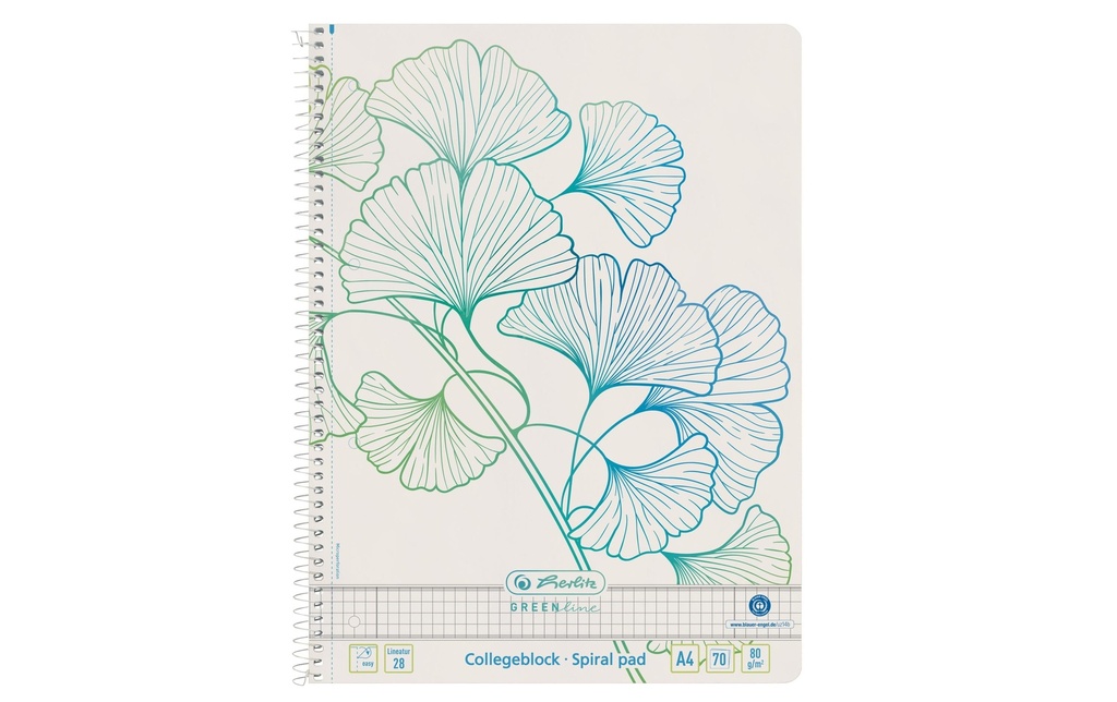 Herlitz Carnet de notes Greenline A4, À carreaux, Ginkgo