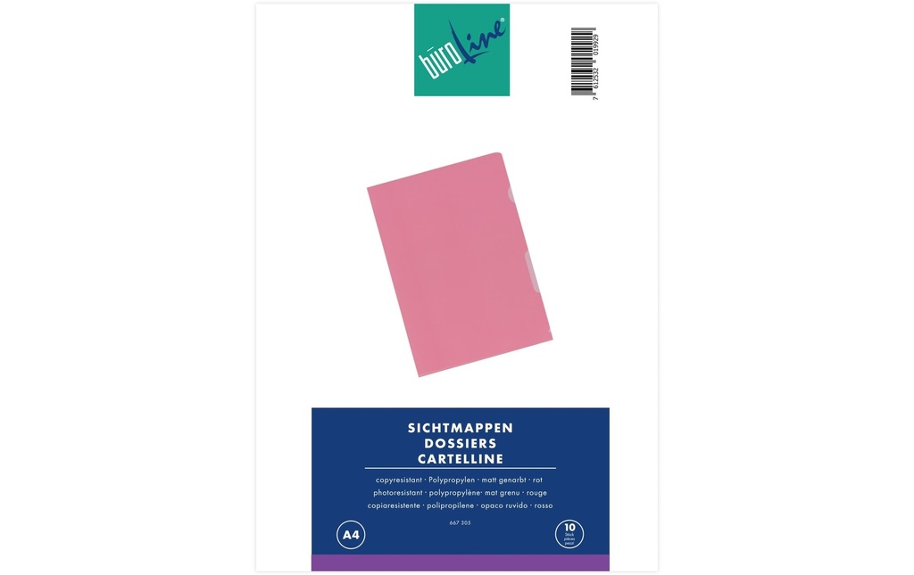 Büroline Pochette transparente A4 Rouge mat, 10 pièces