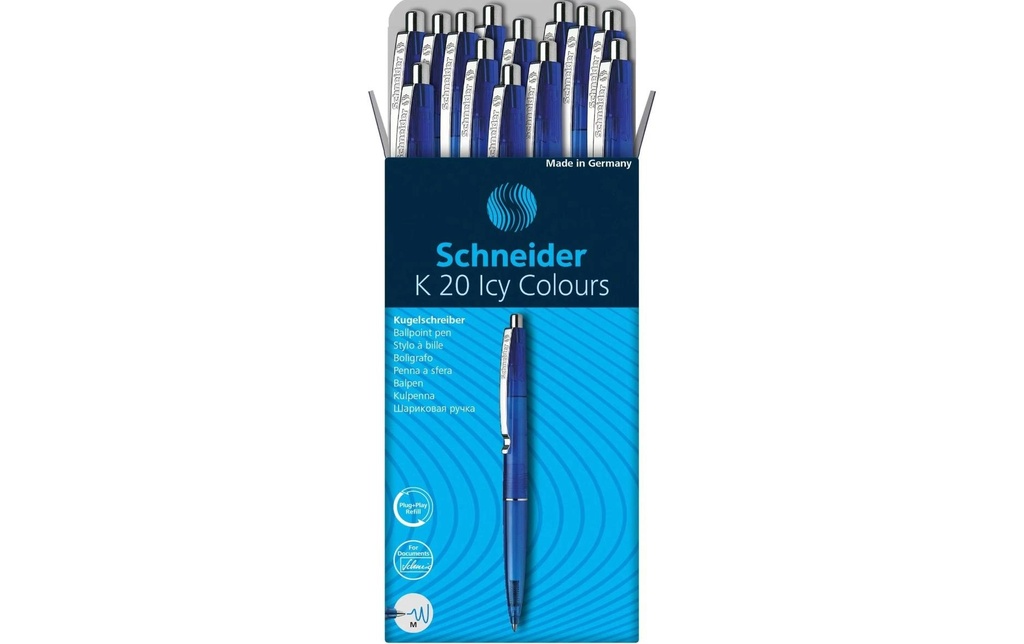 Schneider Stylo bille K20 ICY Bleu, 20 pièces