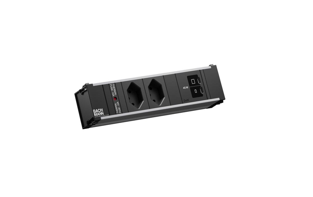 Bachmann Bloc multiprises d’encastrement CONI S 2xT13 1xUSB C/C 45W 0.2m noir