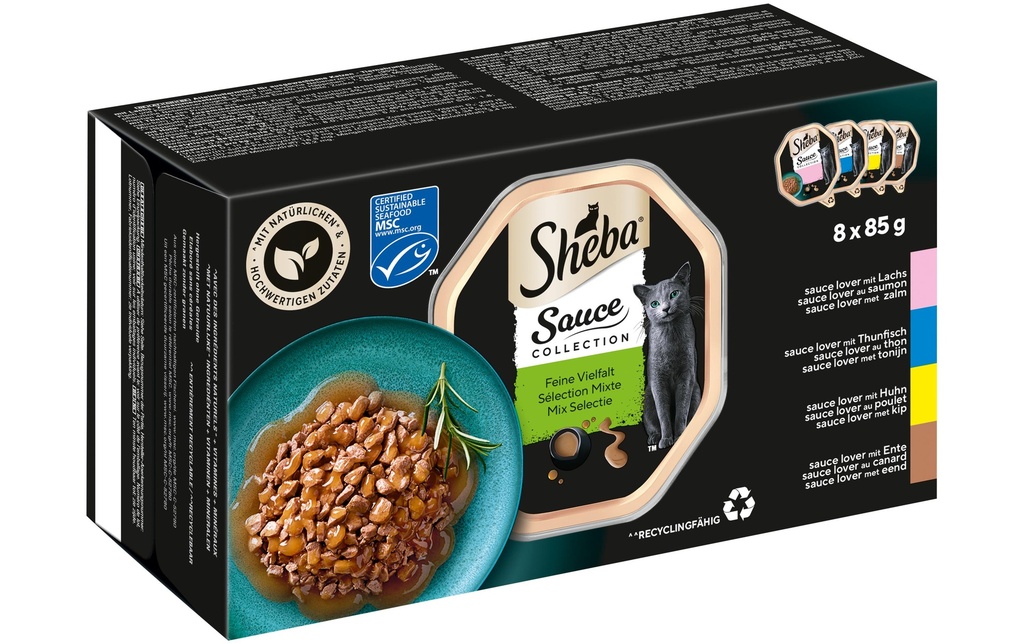 Sheba Alimentation humide Sélection en sauce Diversité fine, 8 x 85 g