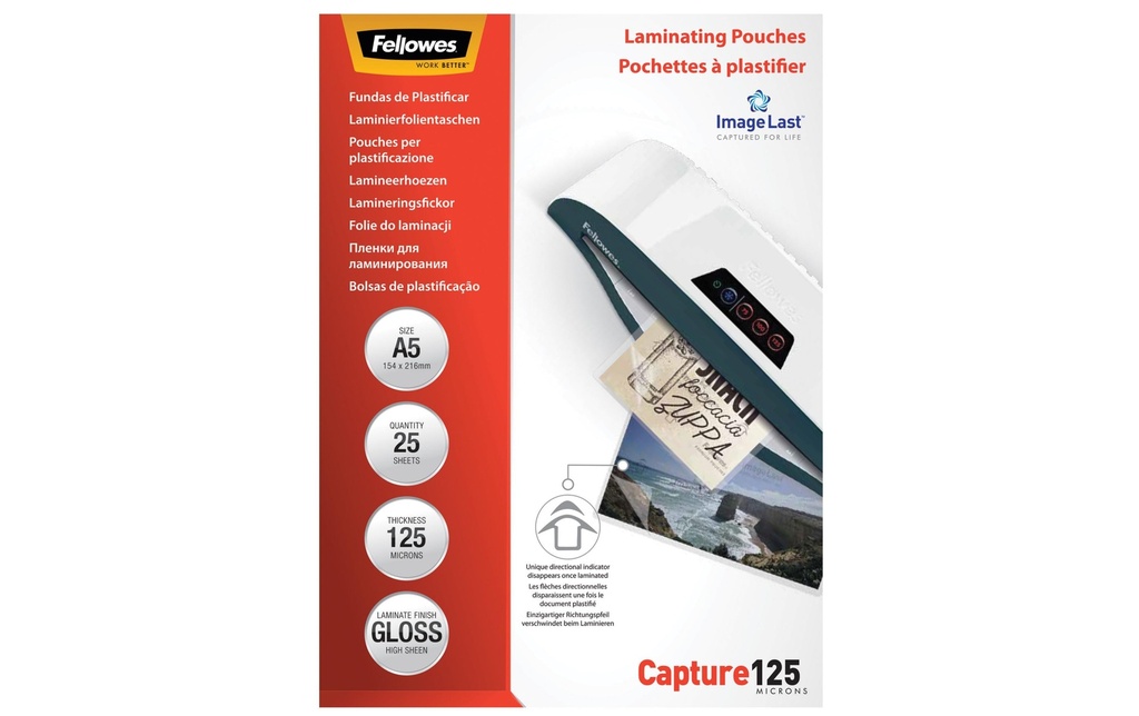 Fellowes Film laminé A5, 125 µm, 25 pièces, brillant